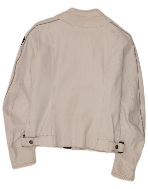 Giacca da motociclista in pelle da donna Arlen Ness UK 18 XL in pelle bianca
