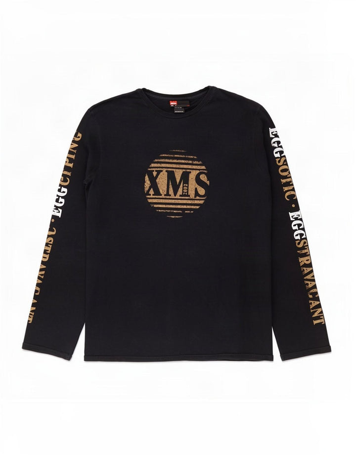 Diesel Top grafico da uomo a maniche lunghe in cotone nero medio