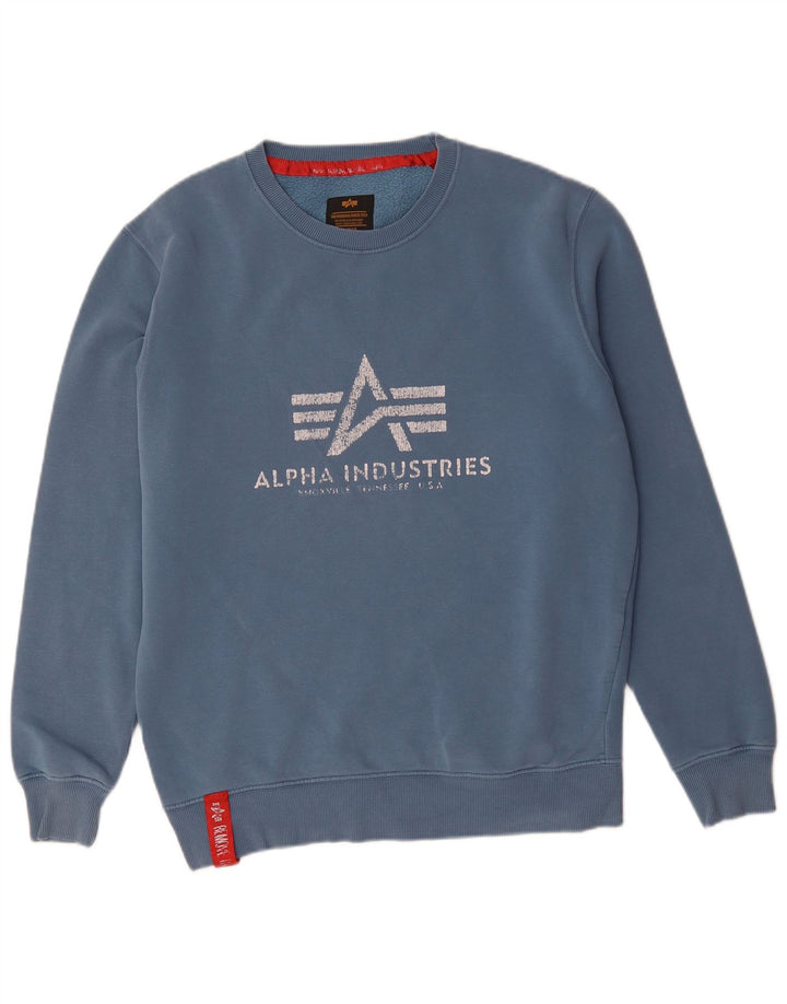 Felpa grafica da uomo Alpha Industries in cotone blu medio