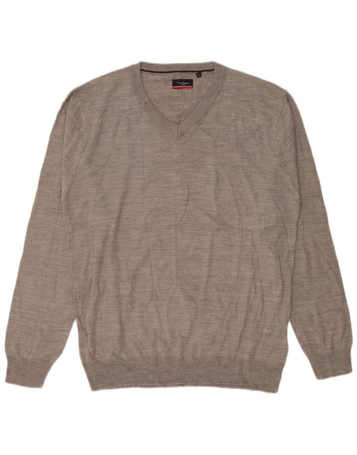Maglione da uomo con scollo a V Pierre Cardin grande acrilico grigio