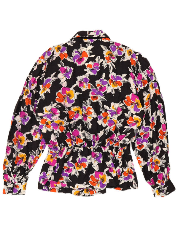 Camicetta camicia vintage da donna UK 12 floreale multicolore medio