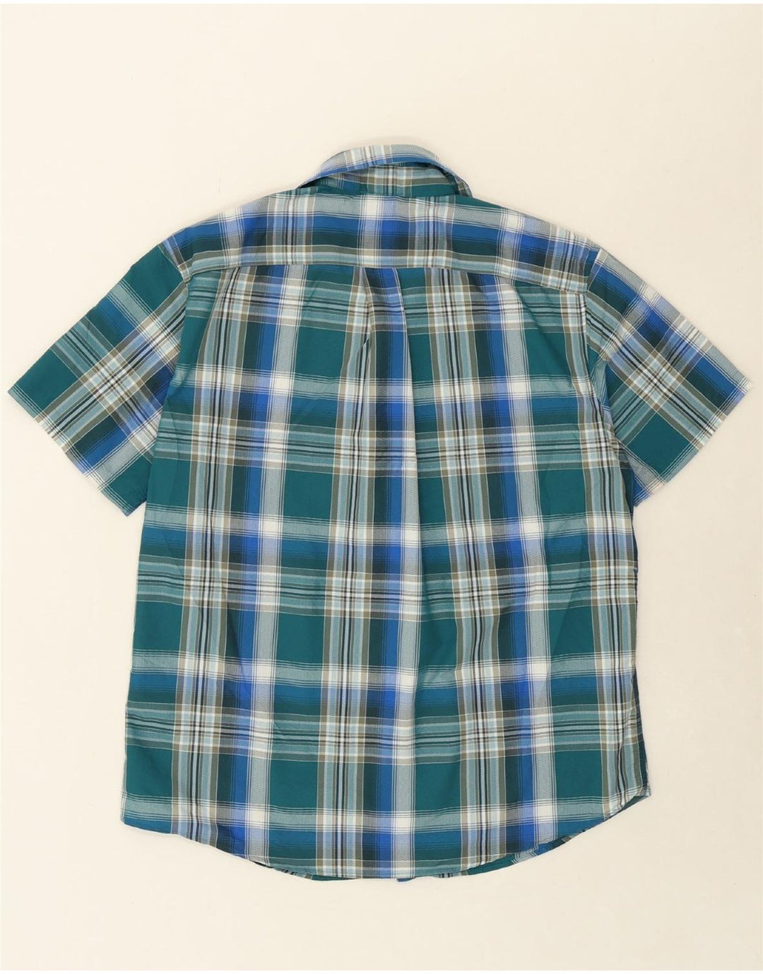EDDIE BAUER Mens Short Sleeve Shirt Large Green Plaid Polyester Vintage Eddie Bauer and Second-Hand Eddie Bauer from Messina Hembry 
