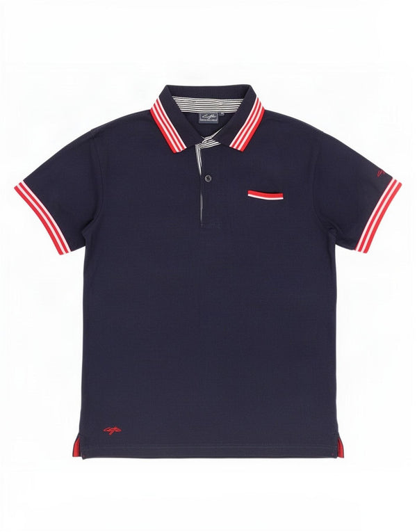 Lotto Mens Polo Shirt Medium Navy Blue Striped Cotton