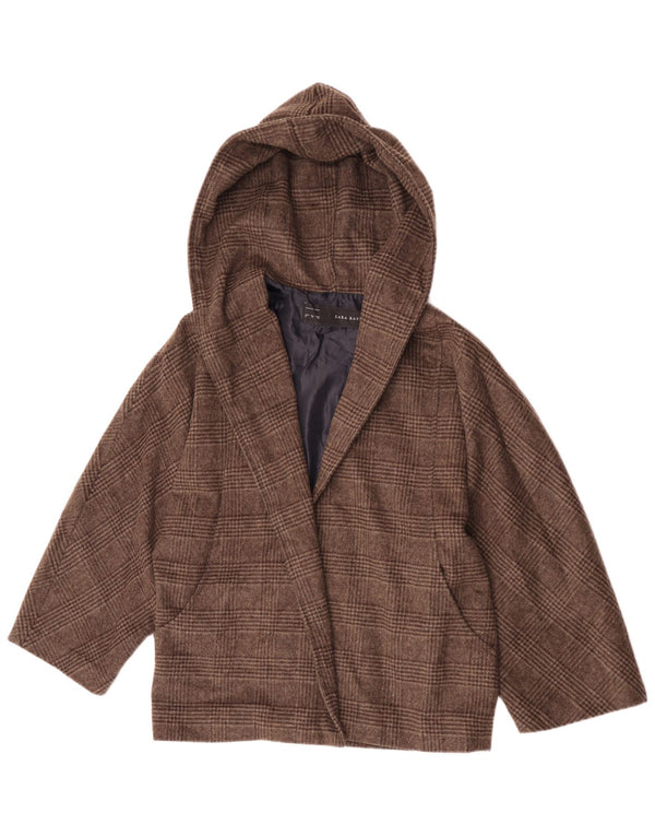 Giubbotto bomber aperto con cappuccio da donna Zara UK 14 Poliestere a quadri marrone medio