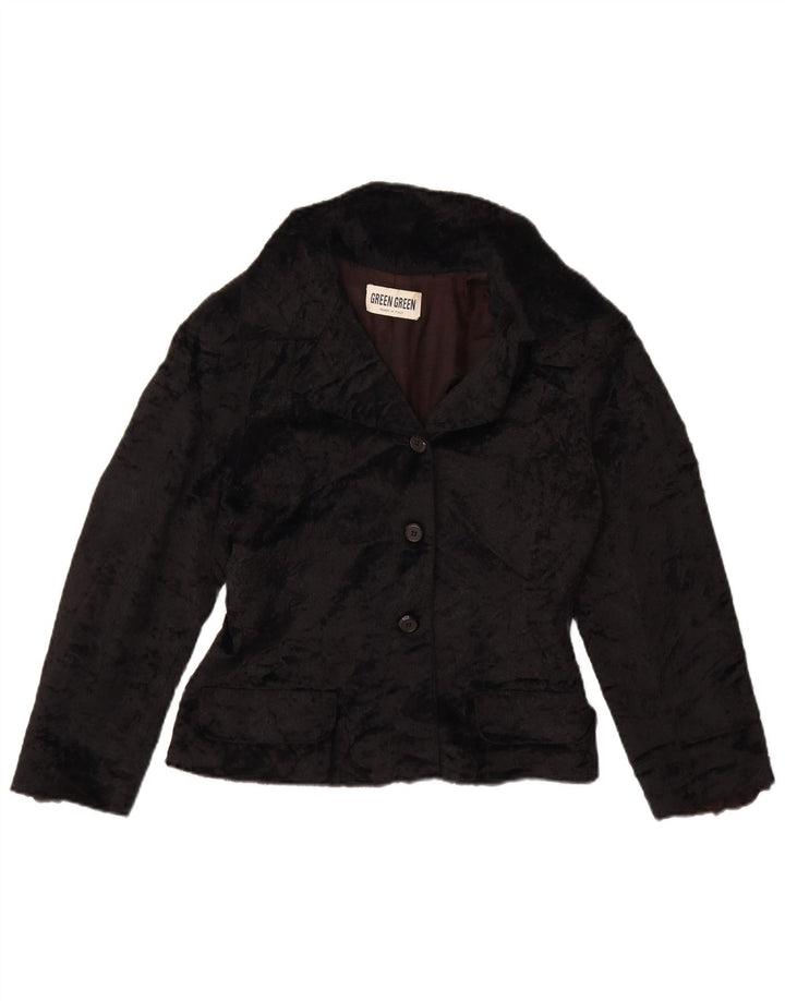 Giacca vintage da donna in pelliccia sintetica UK 12 media nera in poliammide