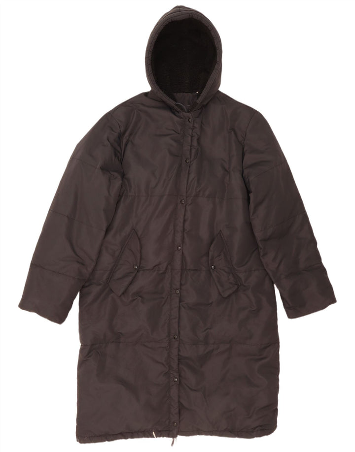 Cappotto imbottito oversize con cappuccio da donna vintage IT 46 Large nero in poliammide