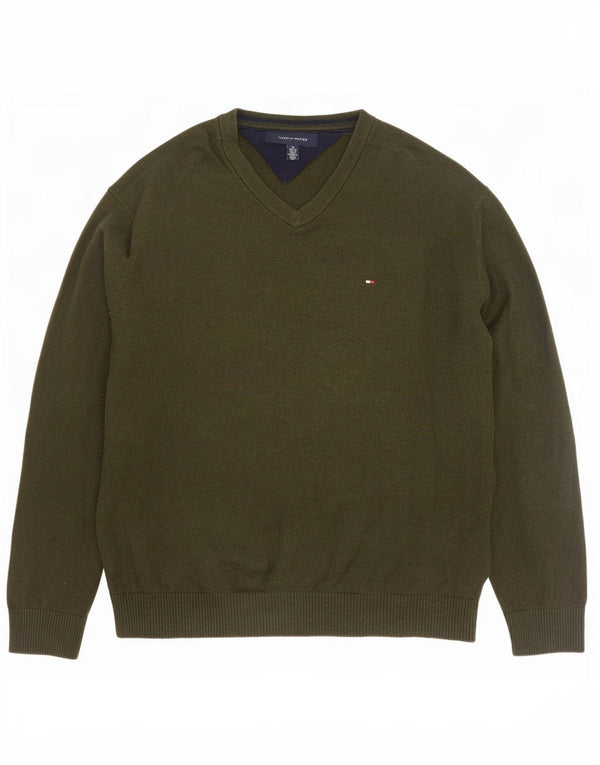 Maglione maglione con scollo a V da uomo Tommy Hilfiger XL cotone kaki