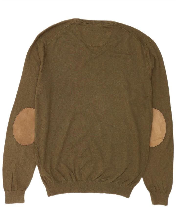 Massimo Dutti Maglione da uomo con scollo a V XL in cotone kaki
