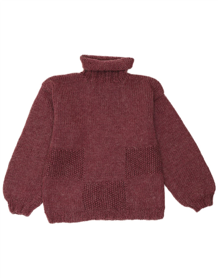 Maglione maglione vintage da donna con collo alto UK 14 Borgogna medio