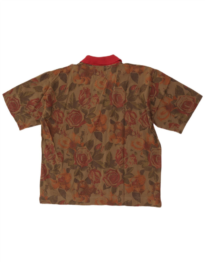 Camicia pullover a maniche corte da uomo vintage XL kaki floreale