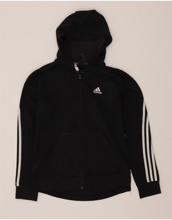 Felpa con cappuccio e zip Adidas da ragazza vestibilità regolare 13-14 anni nera sportiva