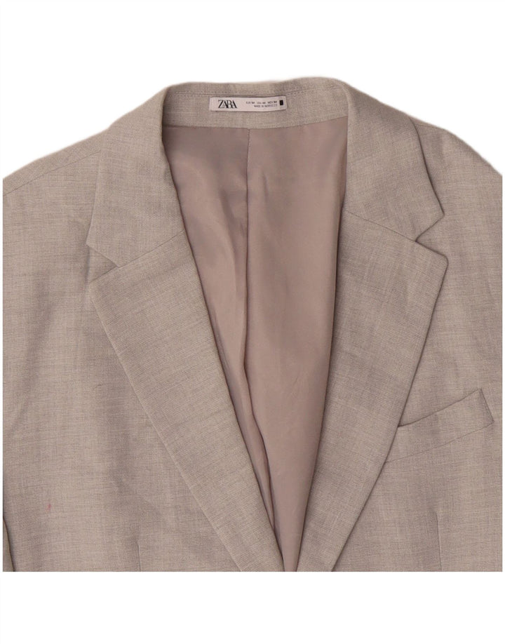 ZARA Giacca Blazer a 2 Bottoni da Uomo UK 38 Poliestere Grigio Medio