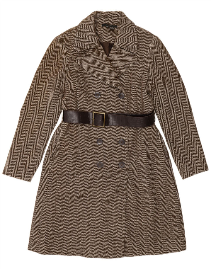 Cappotto doppiopetto da donna Zara UK 16 Grande poliestere grigio a spina di pesce