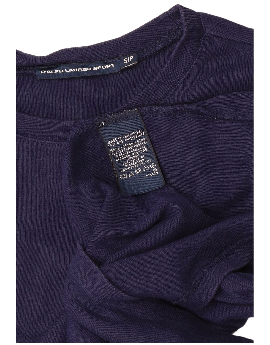 RALPH LAUREN Top da donna a maniche lunghe UK 10 Small Blu Navy Cotone