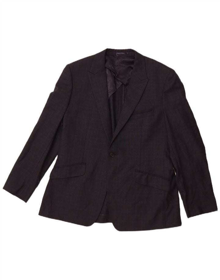Giacca blazer da uomo a 1 bottone Reiss UK 42 XL lana a quadri blu navy