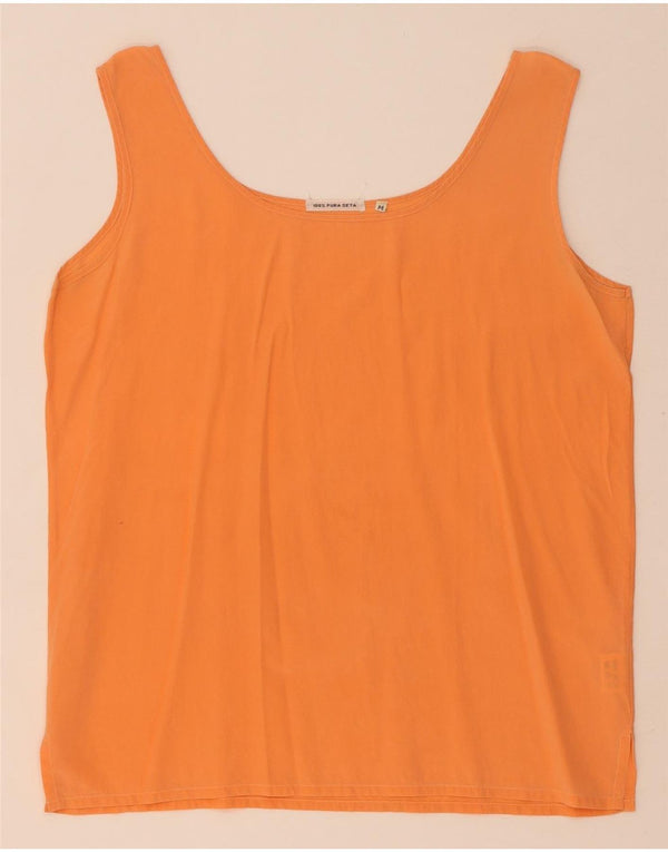 Top camicetta senza maniche vintage da donna UK 14 seta arancione media