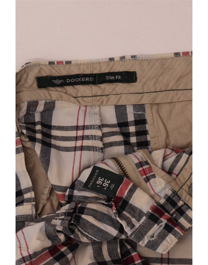 Dockers Pantaloncini casual slim fit kaki da uomo W36 grandi quadri multicolori