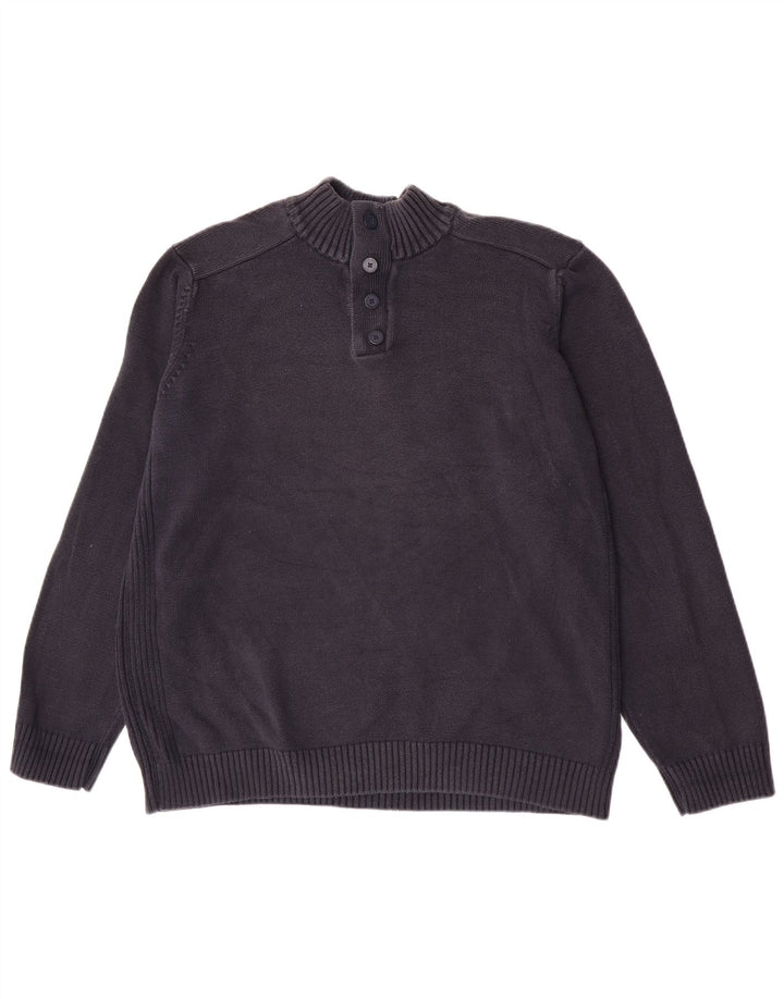 Marks & Spencer Maglione da uomo con collo a bottoni blu Harbour XL in cotone blu scuro
