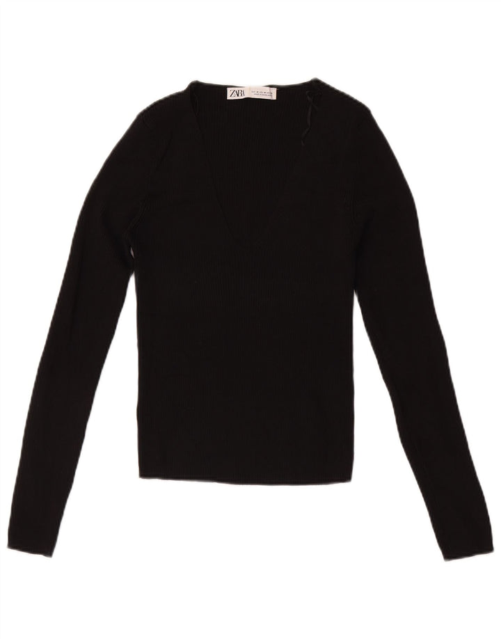 Top corto da donna Zara a maniche lunghe UK 12 viscosa nera media