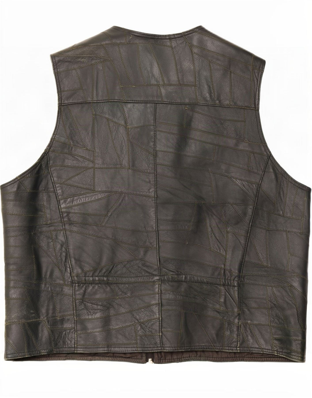 Gilet multiuso in pelle da uomo vintage UK 46 3XL Patchwork nero