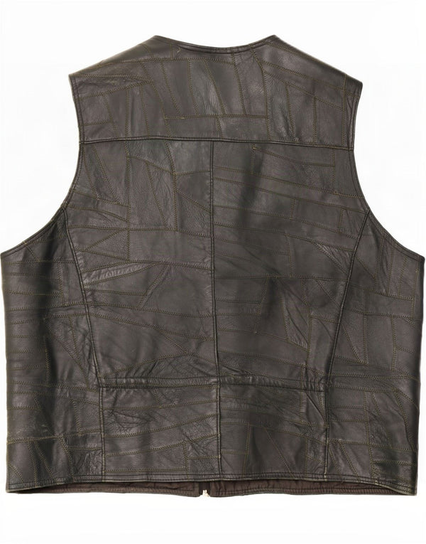 Gilet multiuso in pelle da uomo vintage UK 46 3XL Patchwork nero