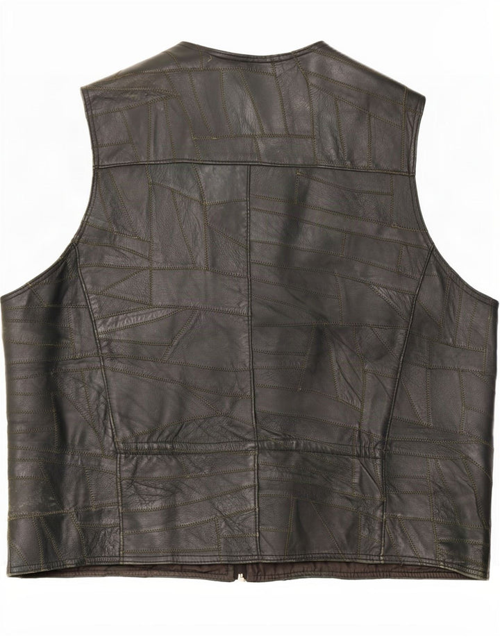 Gilet multiuso in pelle da uomo vintage UK 46 3XL Patchwork nero