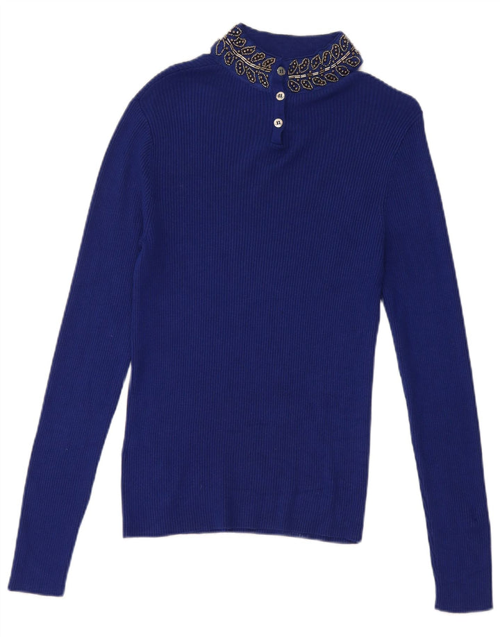 Top corto da donna Oasis UK 8 piccolo in viscosa blu