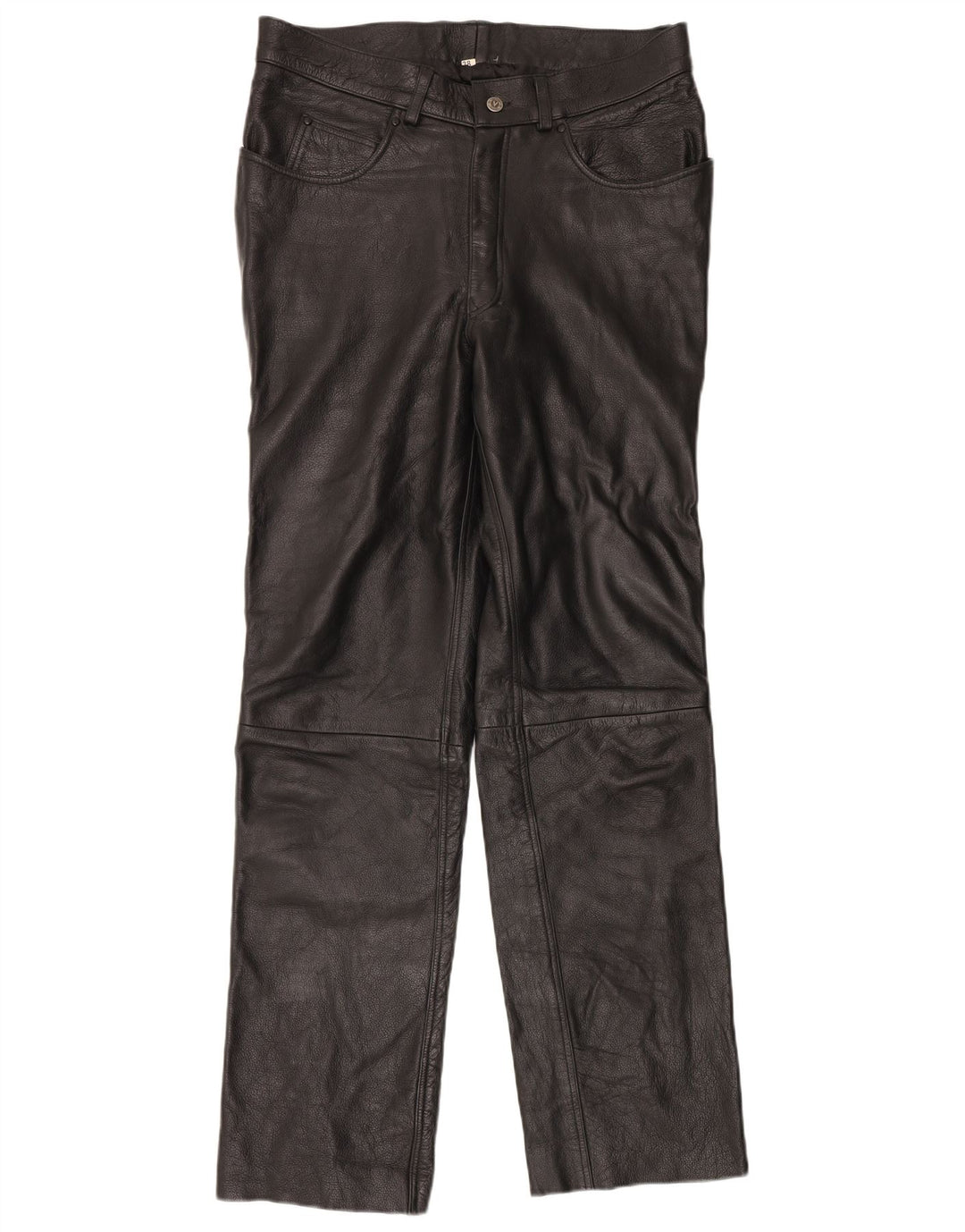Pantaloni dritti in pelle vintage da uomo W38 L34 neri