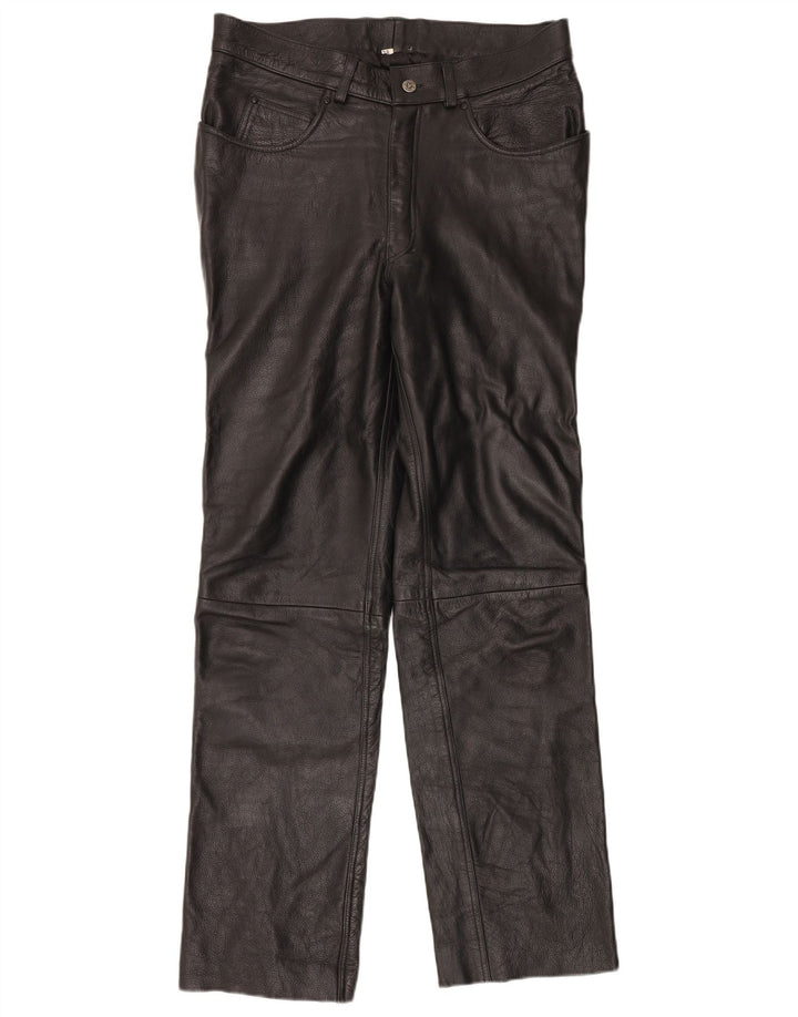 Pantaloni dritti in pelle vintage da uomo W38 L34 neri