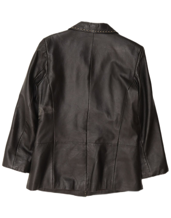 Giacca blazer in pelle a 3 bottoni da donna Julia S. Roma UK 12 media nera