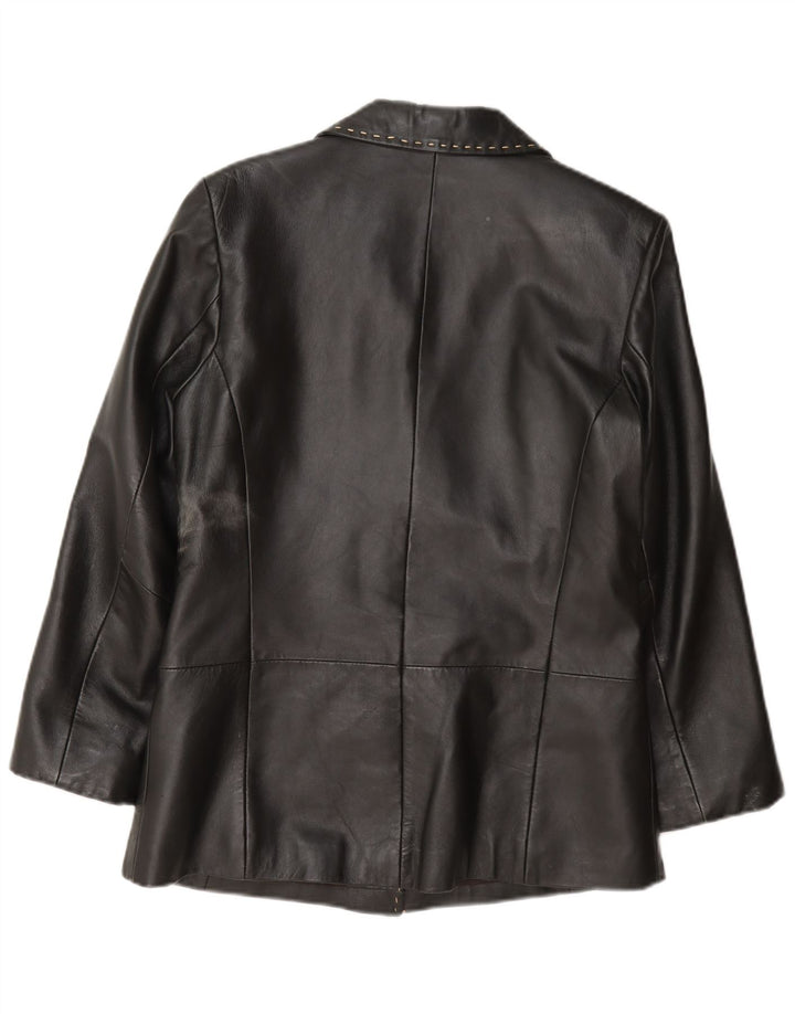 Giacca blazer in pelle a 3 bottoni da donna Julia S. Roma UK 12 media nera