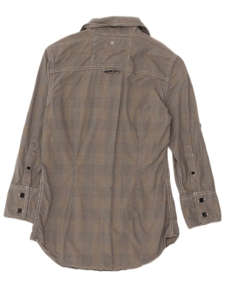 Camicia da donna con maniche a 3/4 Superdry UK 10 Small Cotone pied de poule grigio