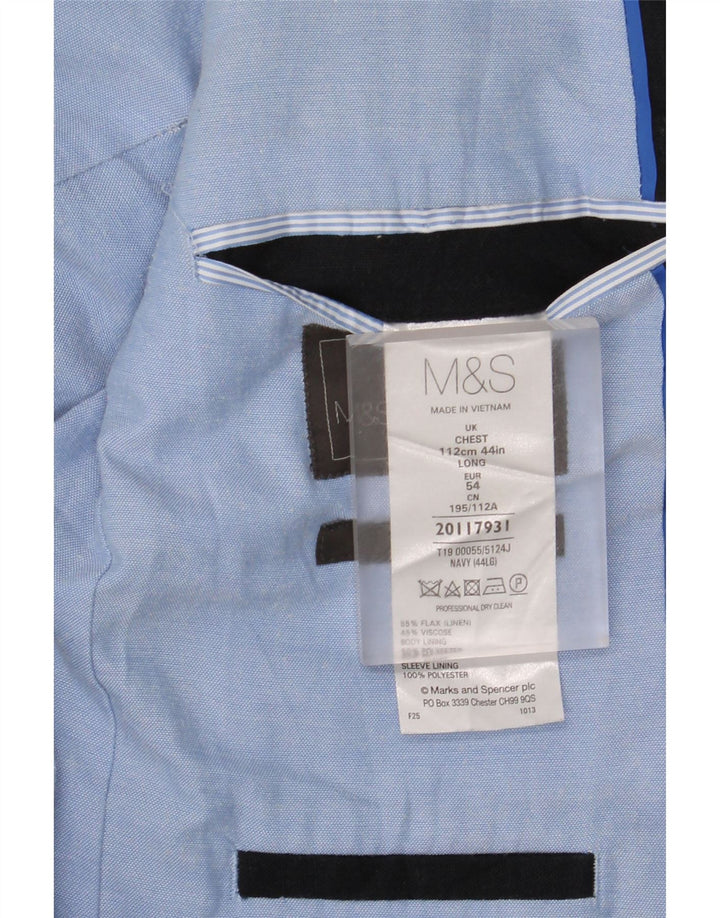 Giacca blazer a 2 bottoni da uomo Marks & Spencer UK 44 XL lino blu navy