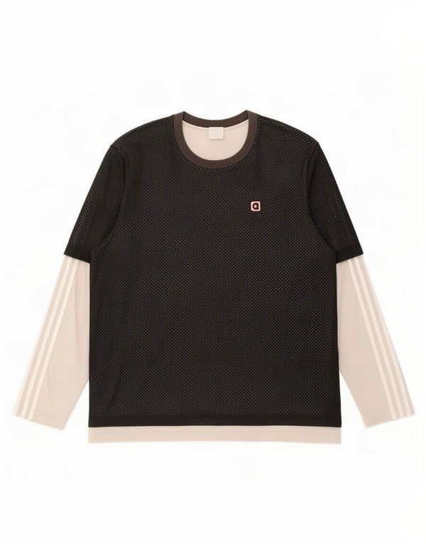 Adidas Maglietta grafica da uomo a maniche lunghe grande in cotone color block nero