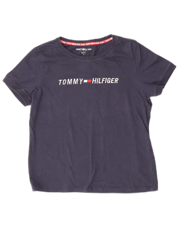 T-shirt grafica da donna Tommy Hilfiger Top UK 14 cotone blu navy medio