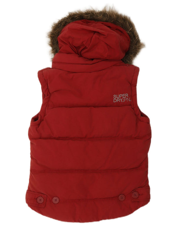 Gilet imbottito con cappuccio da donna Superdry UK 14 rosso medio in cotone