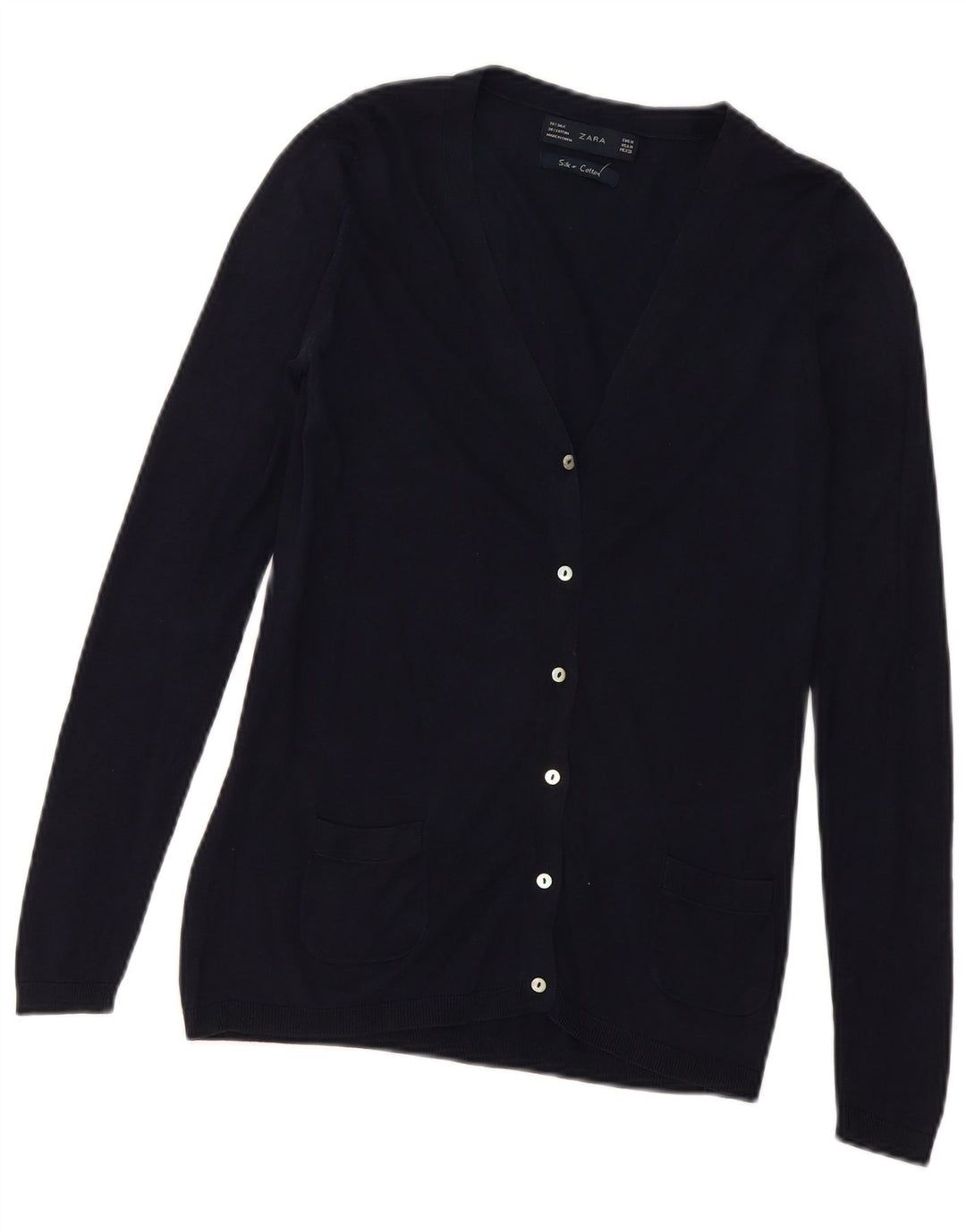 Maglione Cardigan da Donna ZARA UK 12 Medio Blu Navy Seta