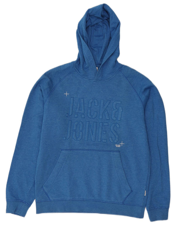 Maglione con cappuccio grafico da uomo Jack & Jones in cotone blu medio