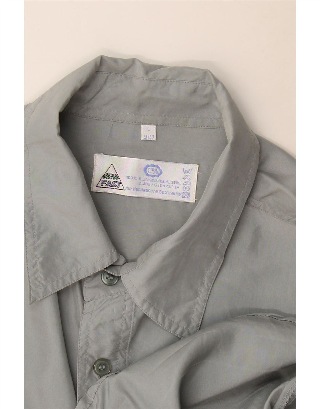 Nuova camicia a maniche corte da uomo veloce taglia 41/42 grande seta grigia