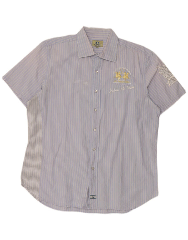 Camicia a maniche corte grafica da uomo La Martina 2XL cotone blu