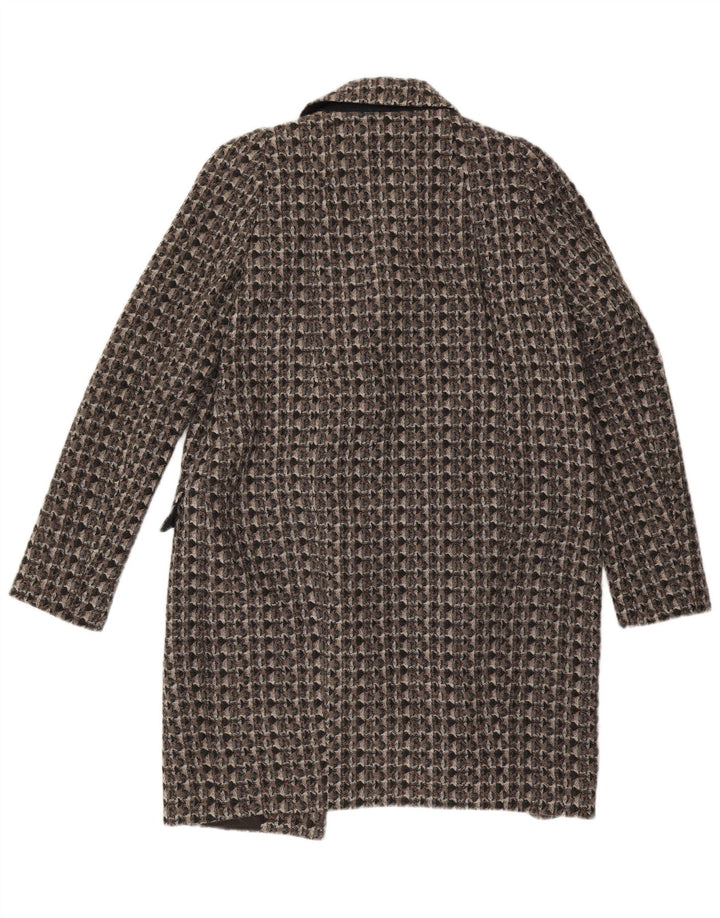 BENETTON Womens Overcoat IT 46 Large Grey Geometric Wool