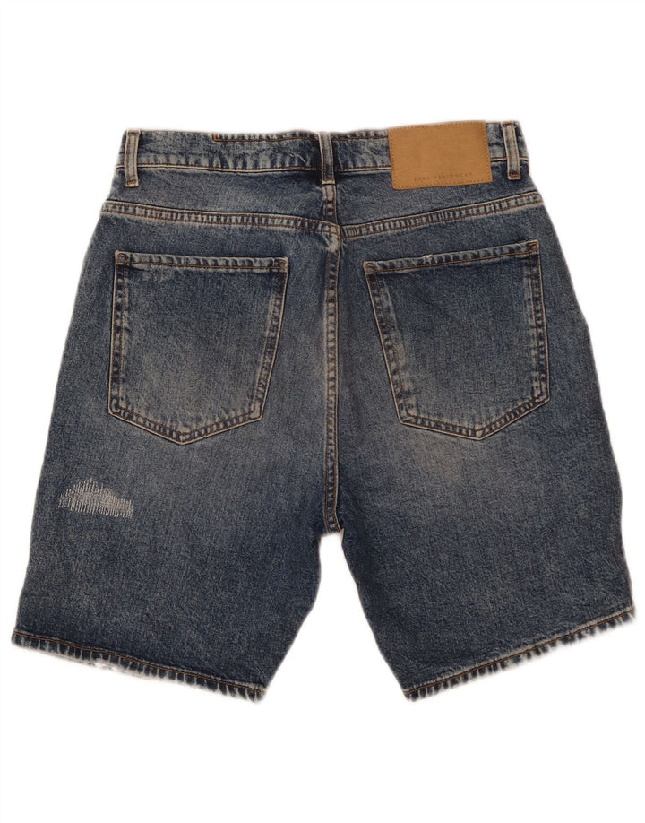 Pantaloncini in denim invecchiato da uomo Zara EU 40 medio W31 cotone blu