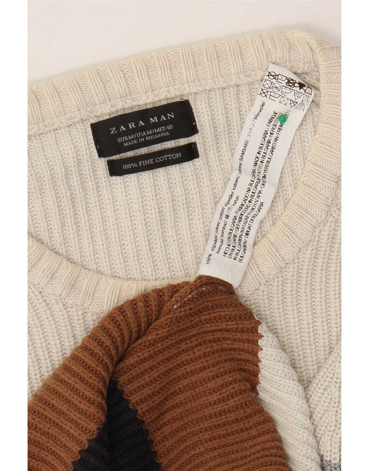 Maglione maglione girocollo da uomo Zara in cotone a righe multicolore medio
