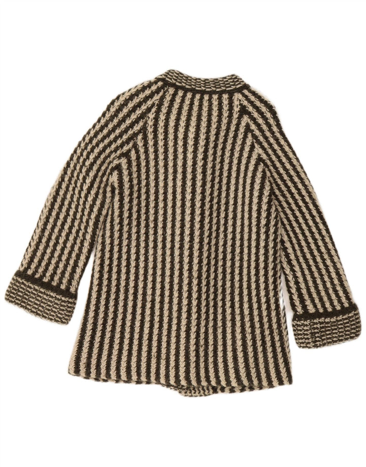 Maglione cardigan manica 3/4 da donna VINTAGE UK 14 verde medio a righe