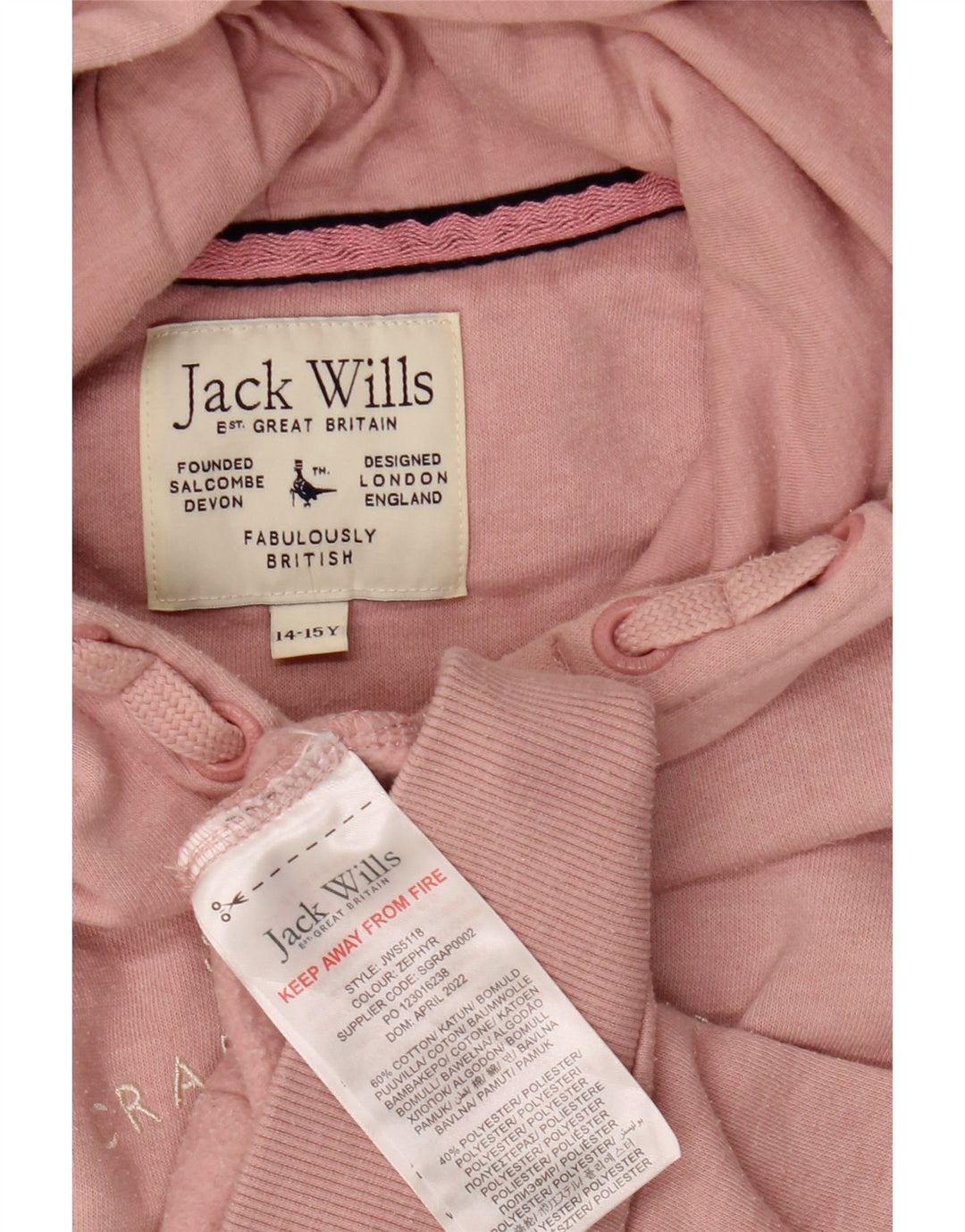 JACK WILLS Felpa con cappuccio per ragazze 14-15 anni in cotone rosa