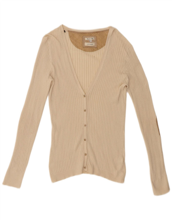 Maglione cardigan da donna Massimo Dutti UK 16 grande cotone beige