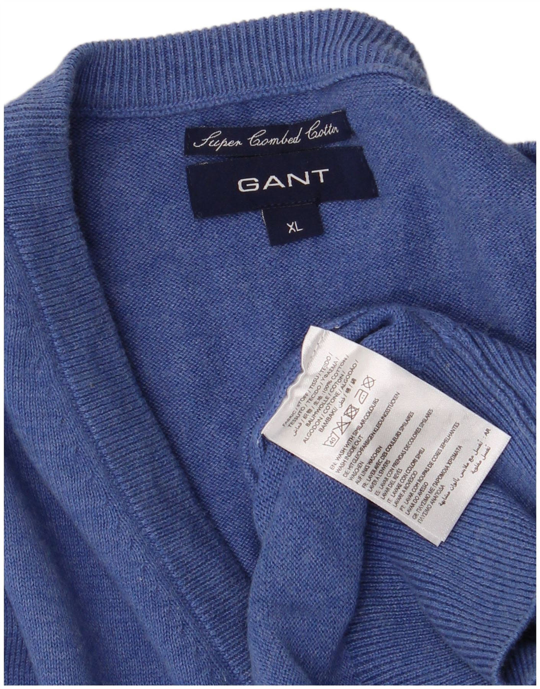Gant Maglione da uomo con scollo a V XL in cotone blu