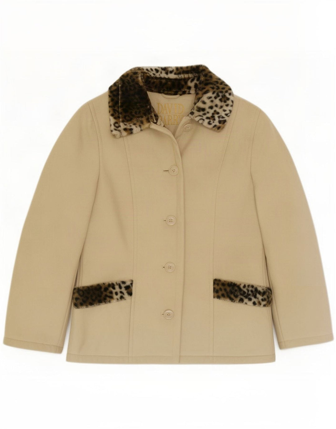 David Barry Giacca Blazer a 4 Bottoni da Donna UK 12 Beige Medio Stampa Animalier