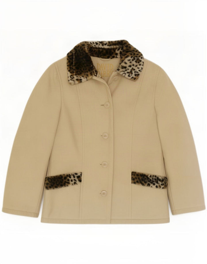David Barry Giacca Blazer a 4 Bottoni da Donna UK 12 Beige Medio Stampa Animalier