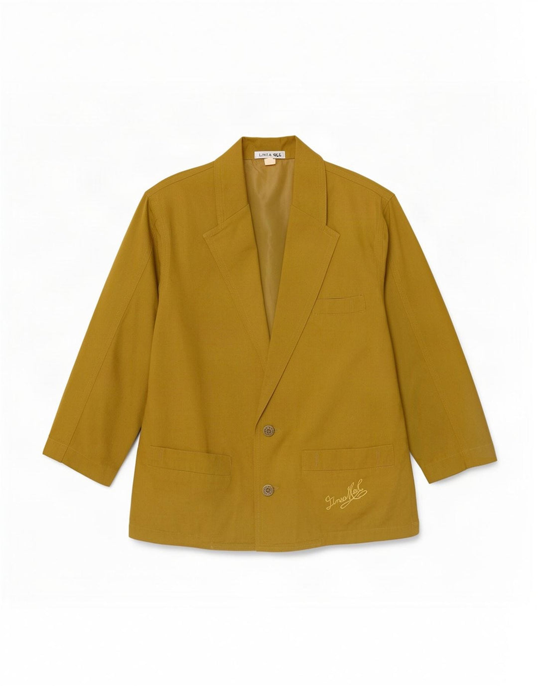 Giacca blazer vintage da donna con maniche a 3/4 a 2 bottoni EU 38 cotone kaki medio